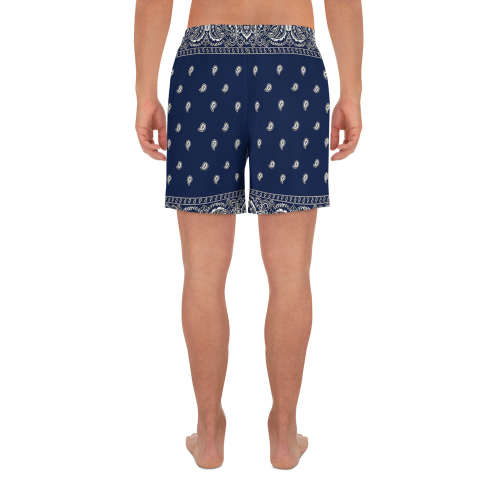 Navy Blue Paisley Men's Athletic Long Shorts LFS