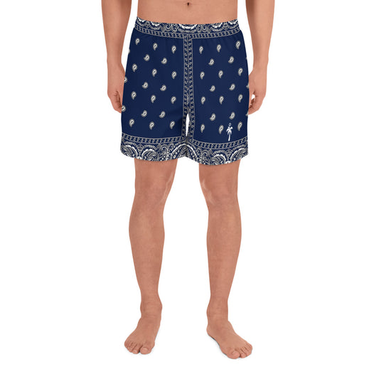 Navy Blue Paisley Men's Athletic Long Shorts LFS