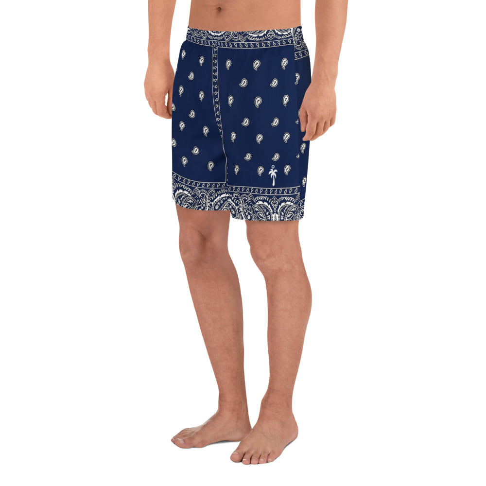 Navy Blue Paisley Men's Athletic Long Shorts LFS