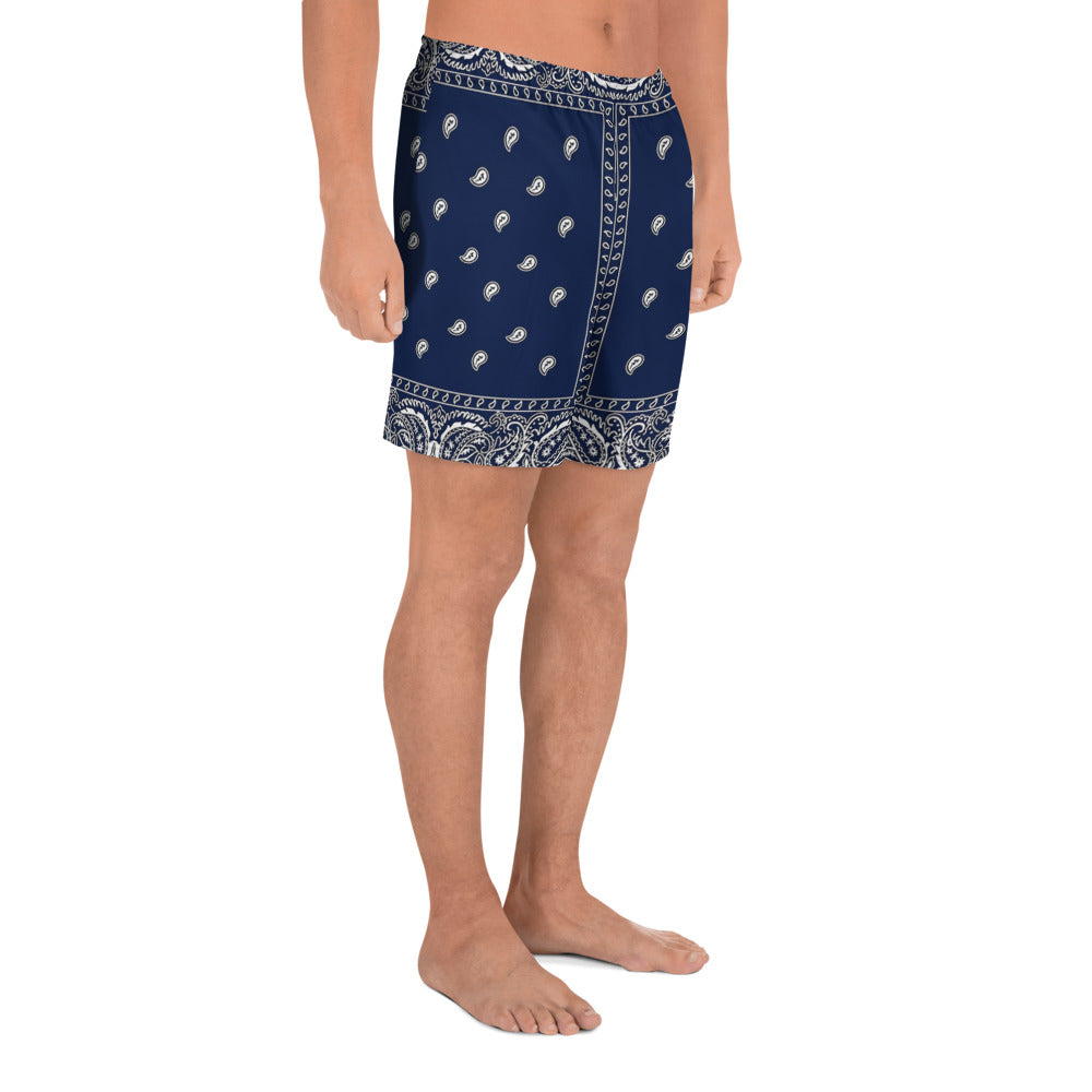 Navy Blue Paisley Men's Athletic Long Shorts LFS