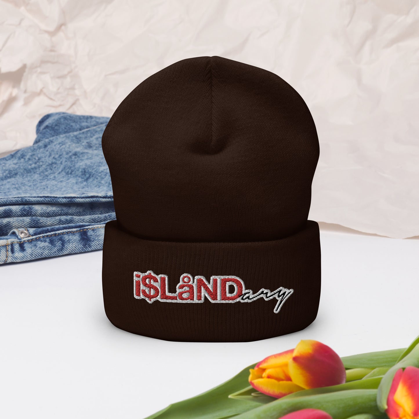 Red Islandary Cuffed Beanie