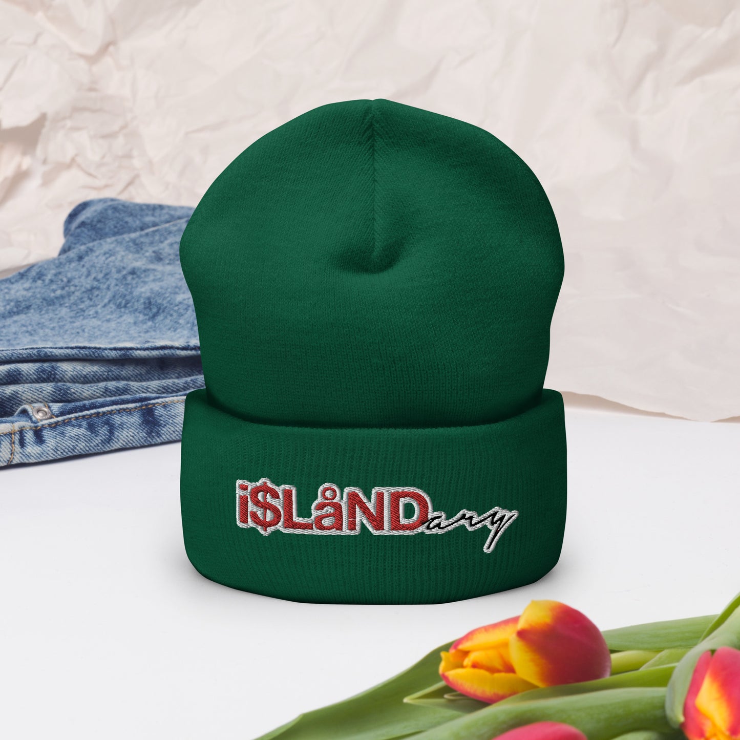 Red Islandary Cuffed Beanie