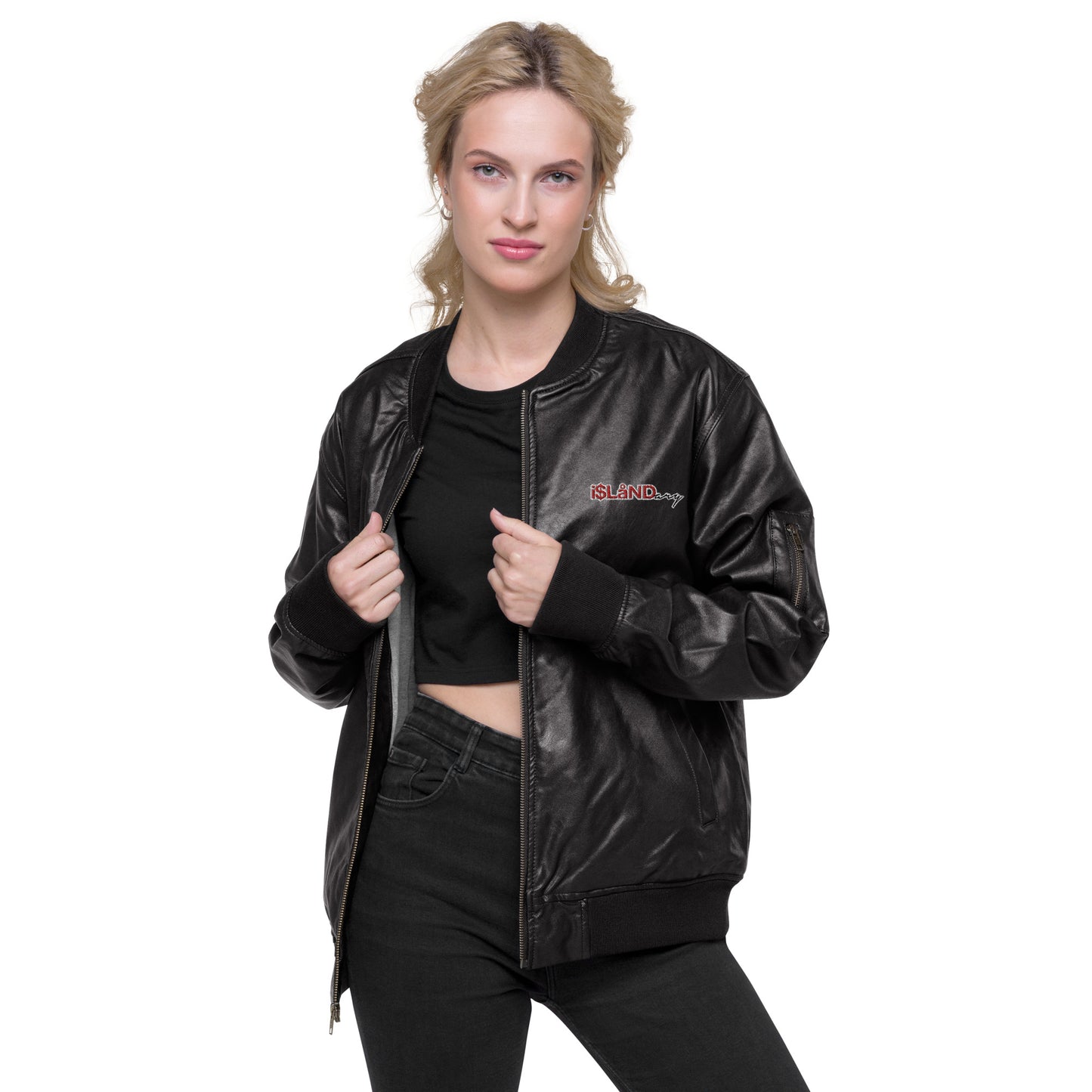 Islandary Leather Bomber Jacket