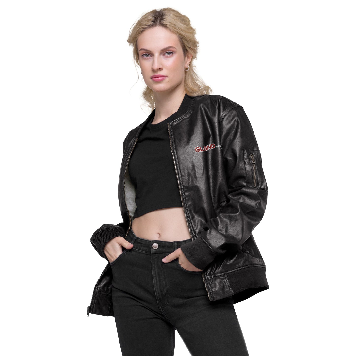 Islandary Leather Bomber Jacket