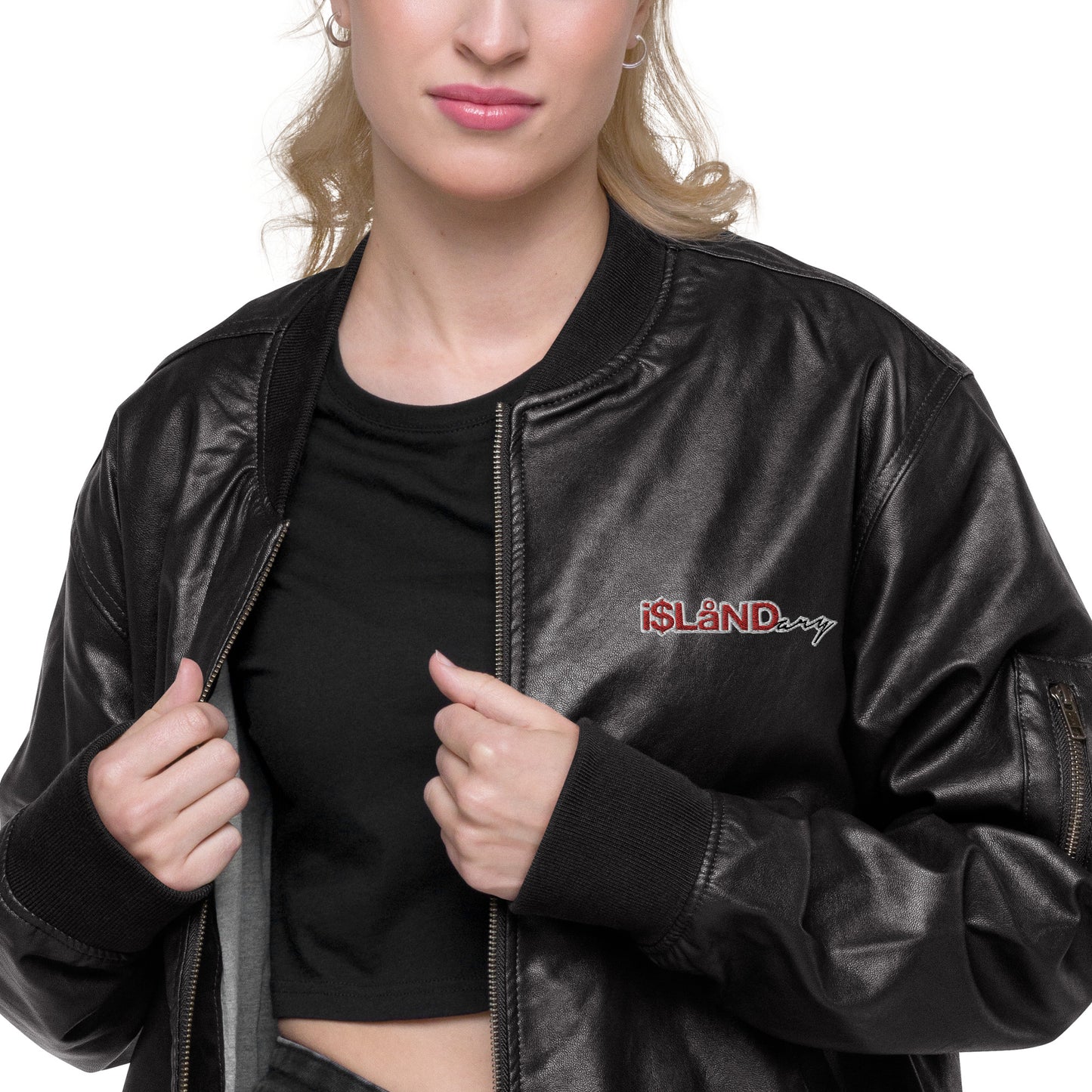 Islandary Leather Bomber Jacket