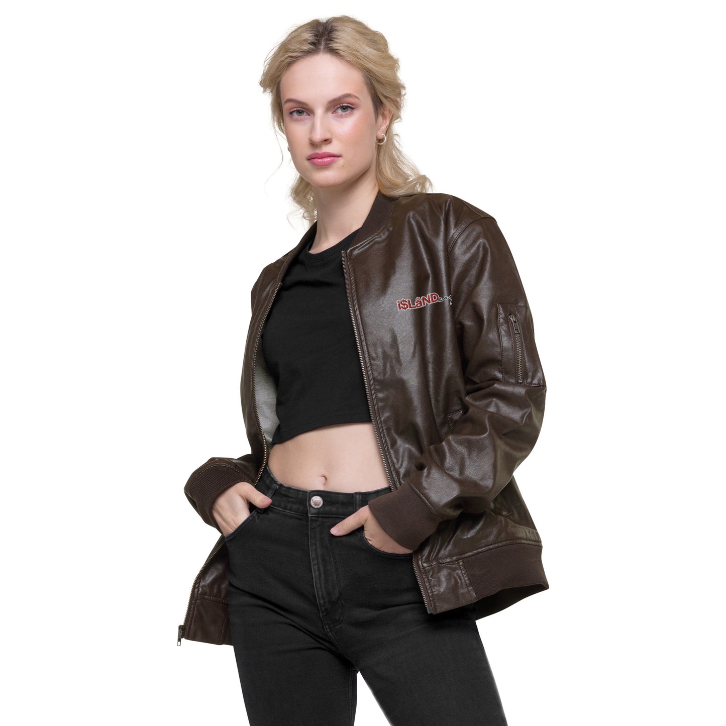 Islandary Leather Bomber Jacket