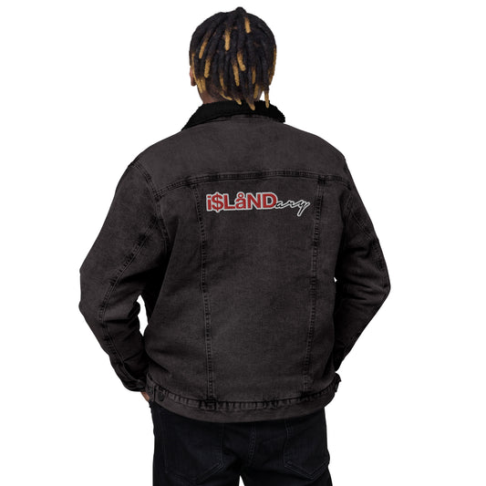 Red Islandary (Back) Unisex denim sherpa jacket