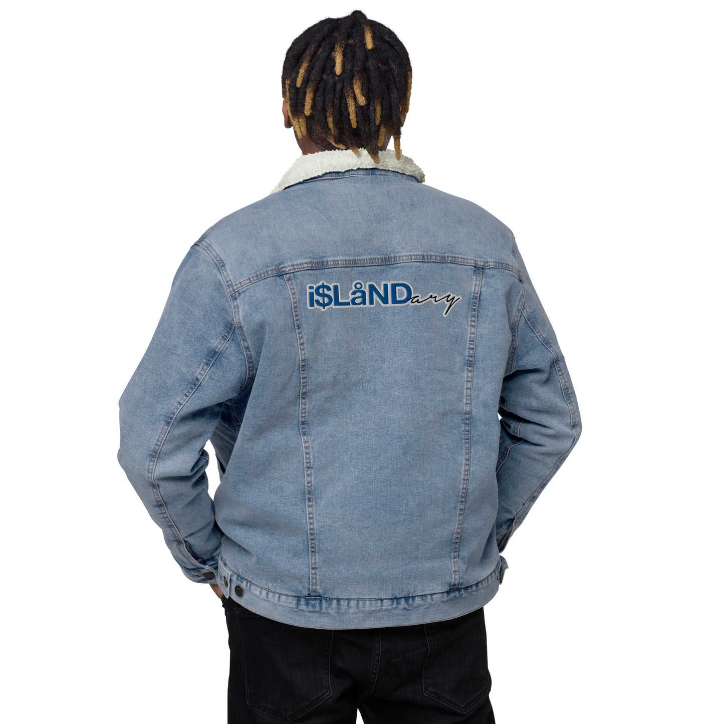 Blue Islandary (Back) Unisex denim sherpa jacket